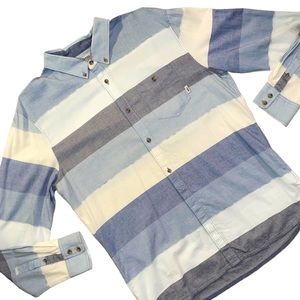 Mens Vans Long Sleeve Button Down Cotton Shirt XL Blue Ivory White Stripes